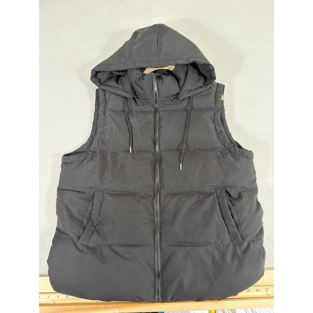 Fashion Women Black Hooded Puffer Vest Full Zip Sleeveless Jacket YMT-3002 L